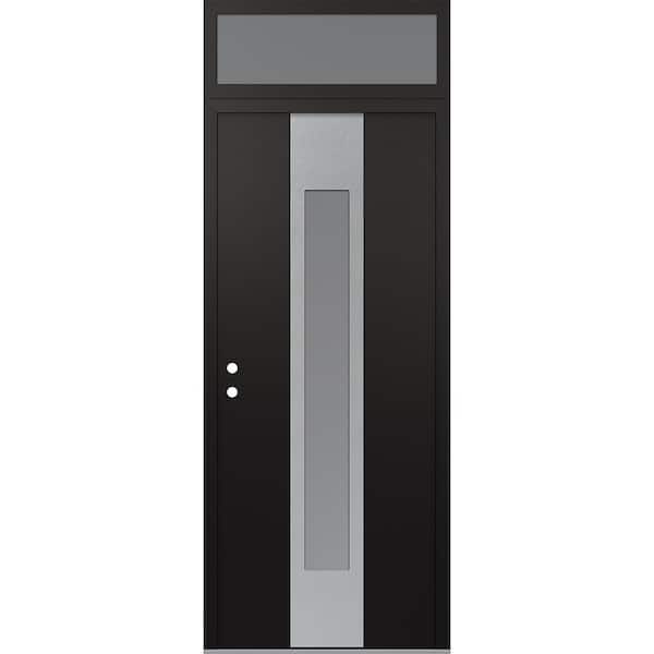 A1 36 in. x 96 in. Silver P Right-Hand/Inswing Frosted Glass Black/White Transom Steel Prehung Front Door