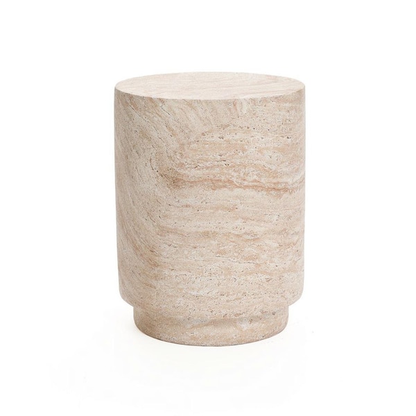 Travertine-Style Round Textured MgO Side Table