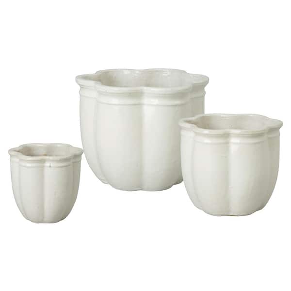 Scalloped 16 in. H White Ceramic Specialty Planters with Drainage Hole (Set of 3)