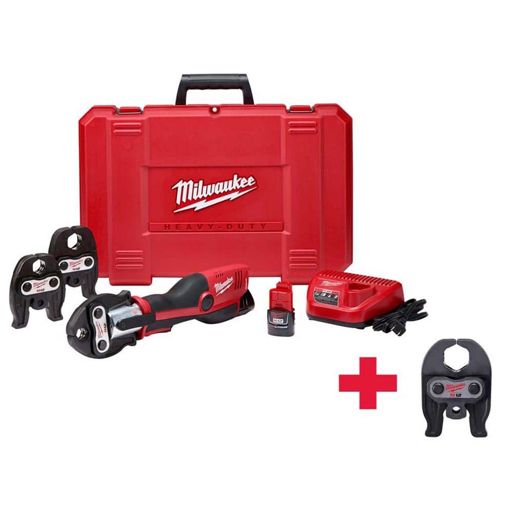 Milwaukee M12 12-Volt Lithium-Ion Force Logic Cordless Press Tool Kit w/  1/2 in. 1-1/4in. CTS Jaws, (2) 1.5Ah Batteries  Case 2473-22-49-16-2453  The Home Depot