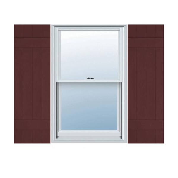 Ekena Millwork 14 in. x 38 in. Lifetime Vinyl TailorMade Four Board Joined Board and Batten Shutters Pair Bordeaux