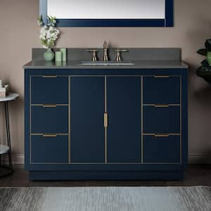 Venice 49 in.W x 22 in.D x 38 in.H Bath Vanity in Navy Blue with Dark Gray Engineered stone Vanity Top with White Sink