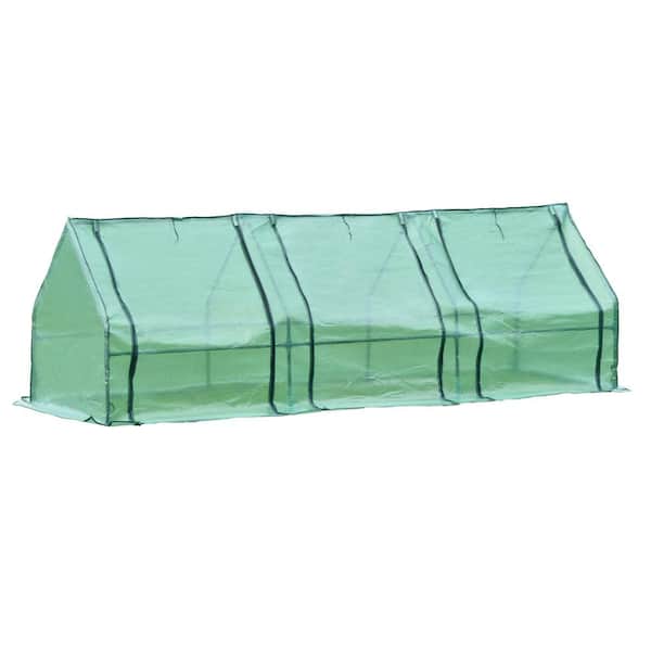 Aoodor 9 ft. W x 3 ft. D x 3 ft. H Portable Mini Greenhouse Kit with 3 Roll-up Zipper Doors, Green