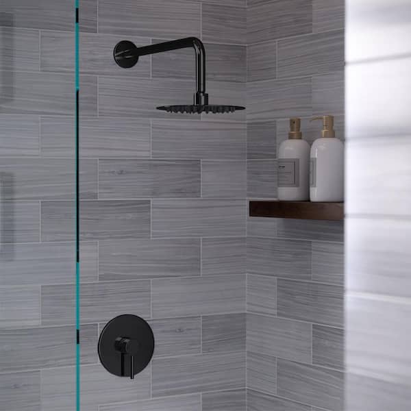 Swiss Madison Ivy 1-Spray Patterns with 1.8 GPM Showerhead Face Diameter 8 in. Wall Mounted Fixed Shower Head in Matte Black