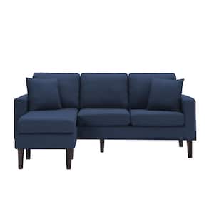 72 in. W Square Arm Fabric L-Shaped Reversible Sectional Sofa with Removable Cushion and Ottoman 2-Pillows in Navy Blue