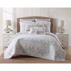 Oceanfront Resort Tropical Plantation 3-Piece Grey Coastal Queen Quilt ...