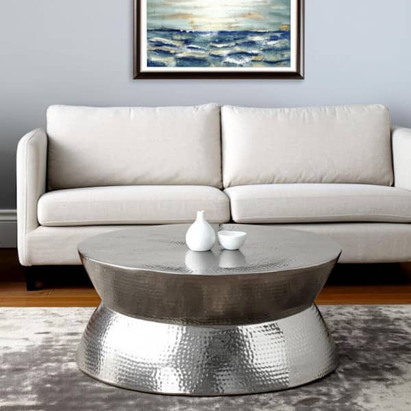37.00 in. Silver Round Metal Coffee Table