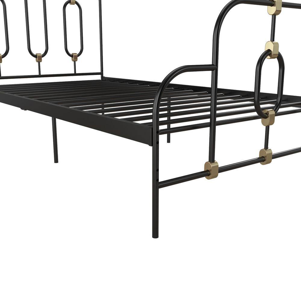 Olivia Twin Black and Gold Metal Bed Frame with Headboard