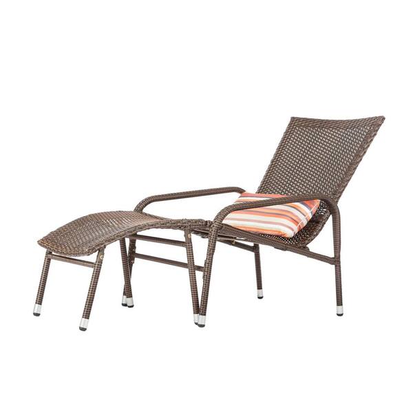 Patio Sense Lido Wicker Outdoor Lounge Chair with Multicolor Lumbar Cushion