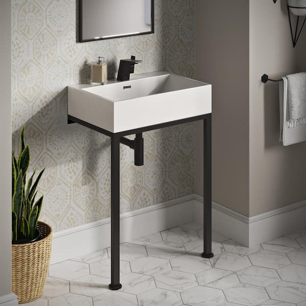 Swiss Madison Concorde 24 in. Ceramic Console SinkWhite Basin Rectangle with Matte Black Legs