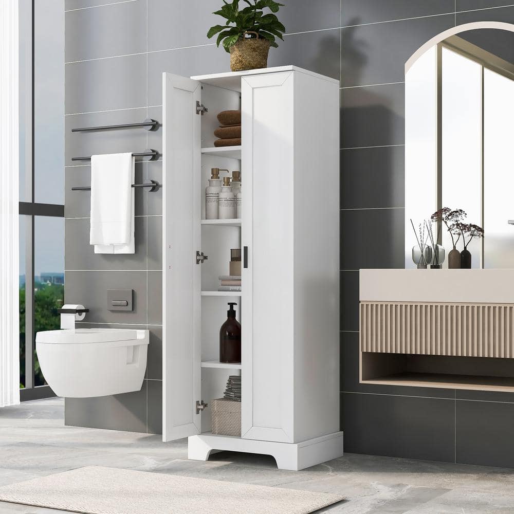 23 in. W x 17 in. D x 71 in. H White MDF Freestanding Linen Cabinet with Ad