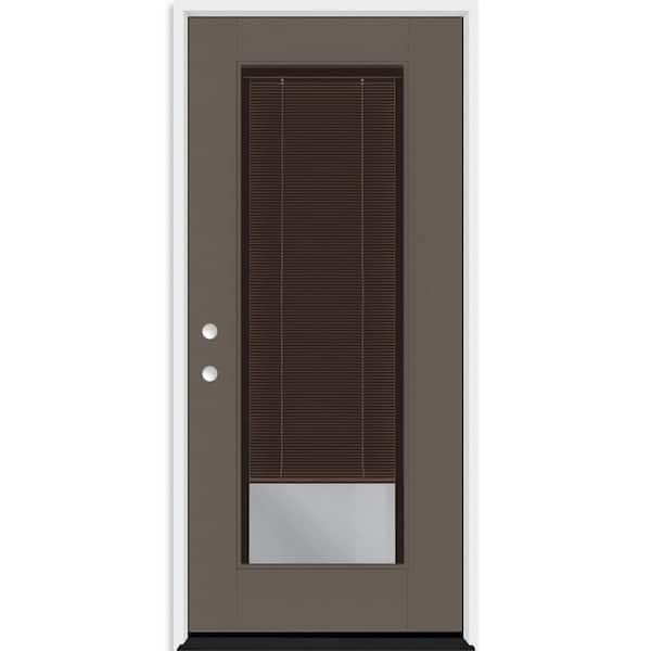 Legacy 32 in. x 80 in. Full Lite Clear Glass Mocha Miniblind RHIS Kindling Fiberglass Prehung Door w/4-9/16 in. Jamb