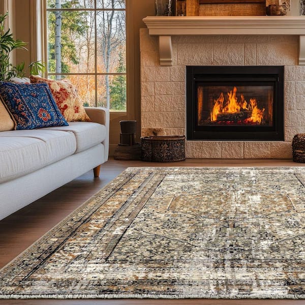 Charvi Distressed Medallion Fringe Multi 9 ft. x 12 ft. Area Rug