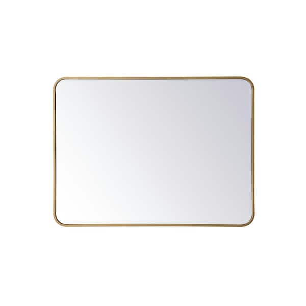 Unbranded Timeless Home 36 in. H x 27 in. W Brass Modern Soft Corner Rectangular Wall Mirror