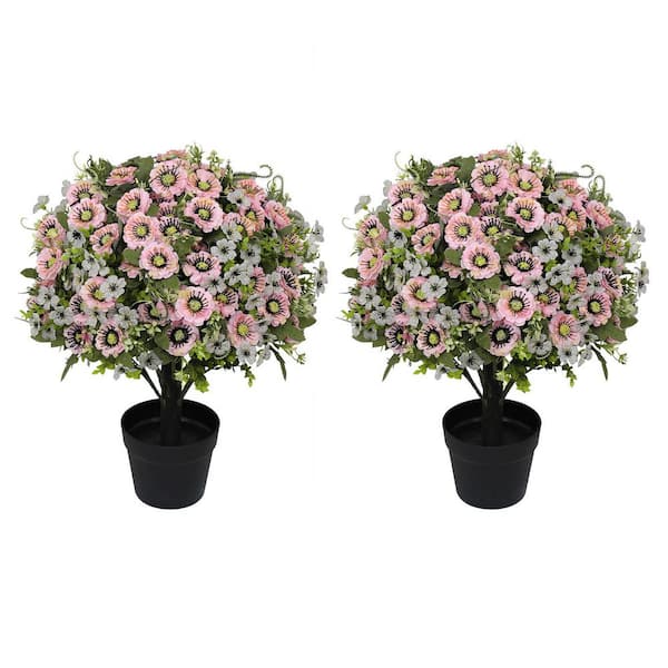 24 in. Artificial Pink Gerbera Daisy Floral Arrangement in Pot for Indoor Outdoor Front Porch Patio Decor