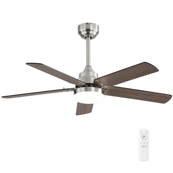 GlowAir 42 in. Brushed Nickel Housing and Black Blade Downrod Mount Standard Ceiling Fan with Integrated LED and Remote