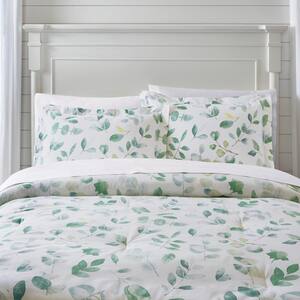 Viola 3-Piece Green and White Watercolor Botanical Cotton King Comforter Set