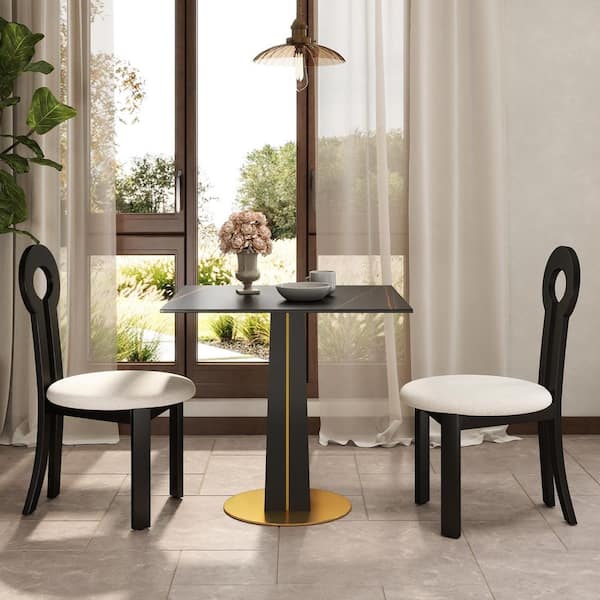 33 in. Modern Square Black Sintered Stone Tabletop Dining Table with Solid Wood Pedestal (Seat 2)