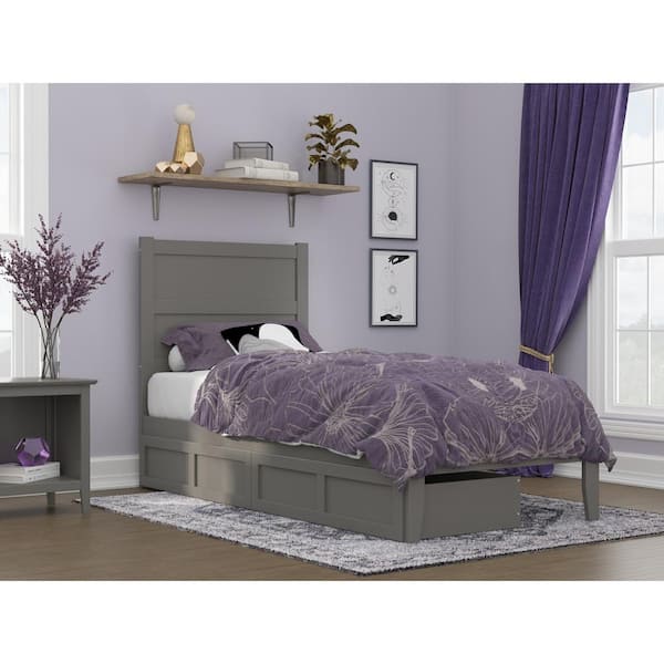 AFI NoHo Grey Twin Extra Long Solid Wood Storage Platform Bed with 2 Drawers