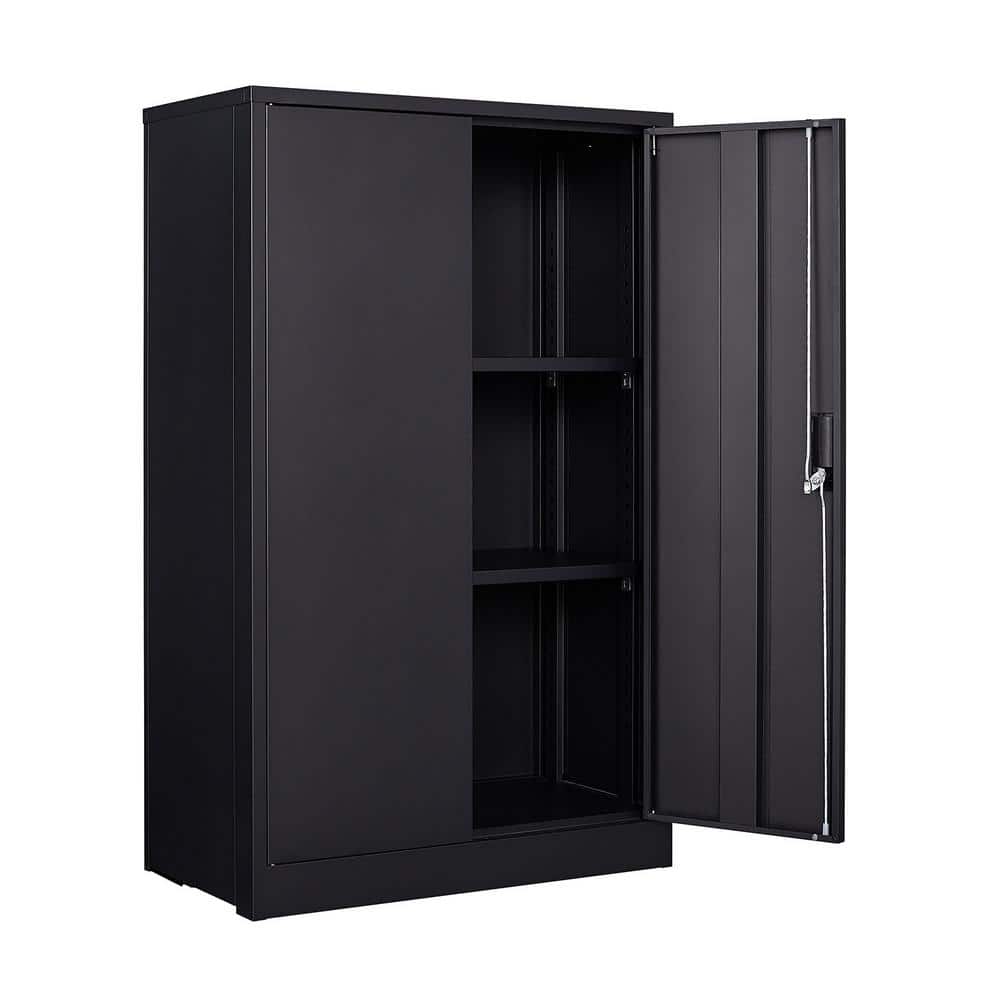 Angel Sar Black Metal Storage with Locking Doors and Adjustable