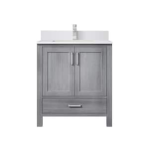 Jacques 30 in. W x 22 in. D Distressed Grey Bath Vanity, Cultured Marble Top, and Faucet Set