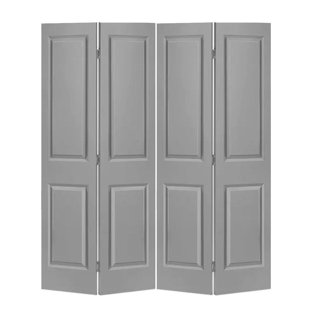 CALHOME 48 in. x 80 in. 2 Panel Light Gray Painted MDF Composite Bi ...