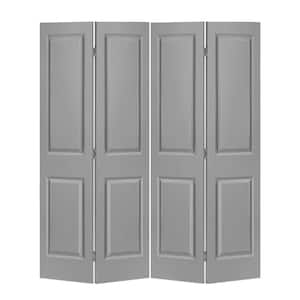48 in. x 80 in. 2 Panel Light Gray Painted MDF Composite Bi-Fold Double Closet Door with Hardware Kit