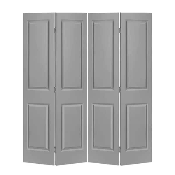 CALHOME 48 in. x 80 in. 2 Panel Light Gray Painted MDF Composite Bi-Fold Double Closet Door with Hardware Kit