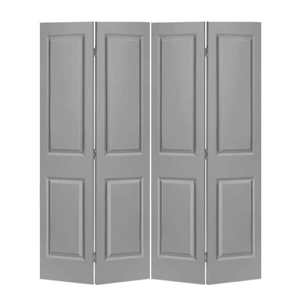 CALHOME 72 in. x 80 in. 2 Panel Light Gray Painted MDF Composite Bi-Fold Double Closet Door with Hardware Kit