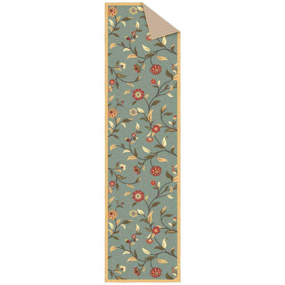 Seafoam Green Floral Non-Slip Hallway Runner Rug