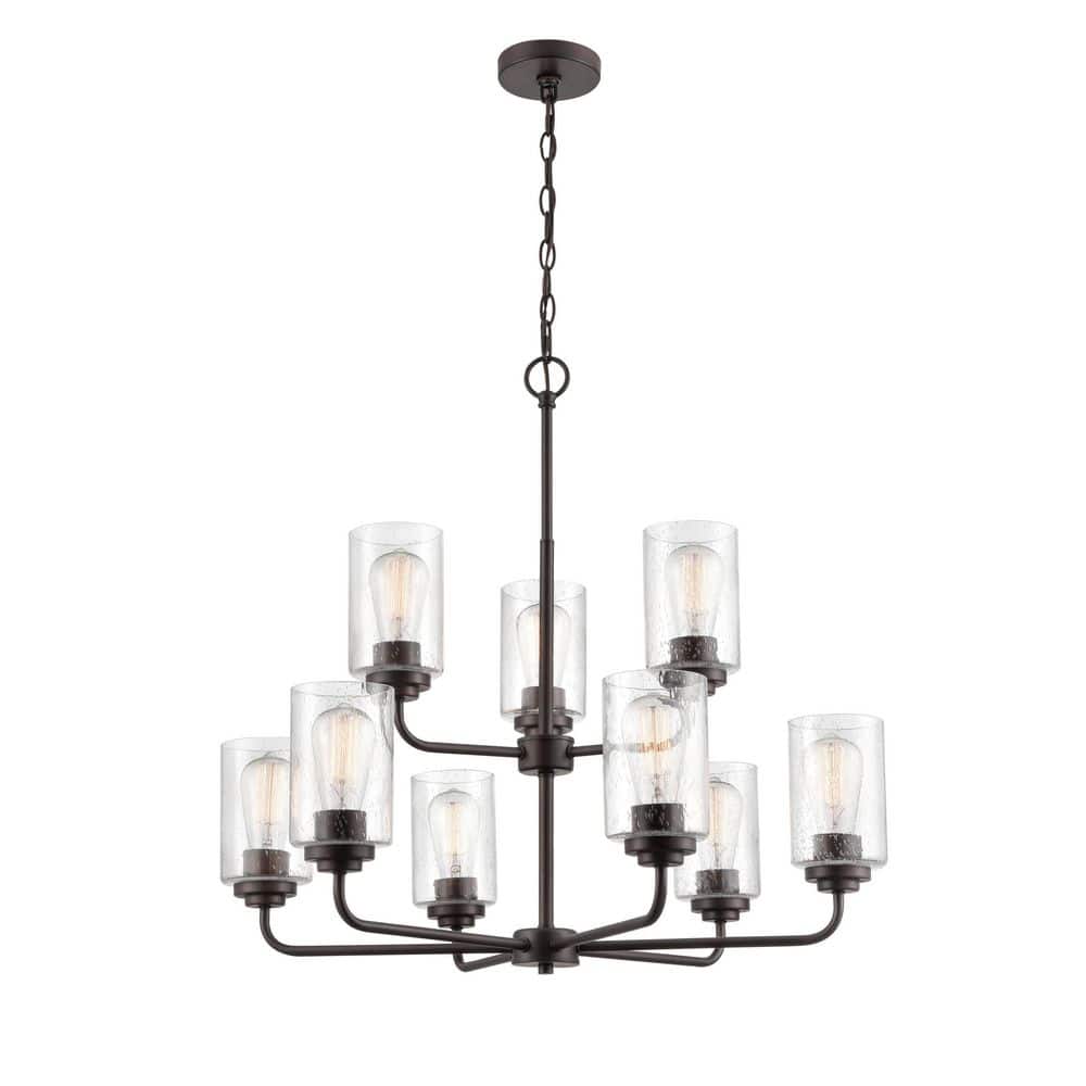 Moven 9-Light Rubbed Bronze Chandelier with Seeded Glass Shades