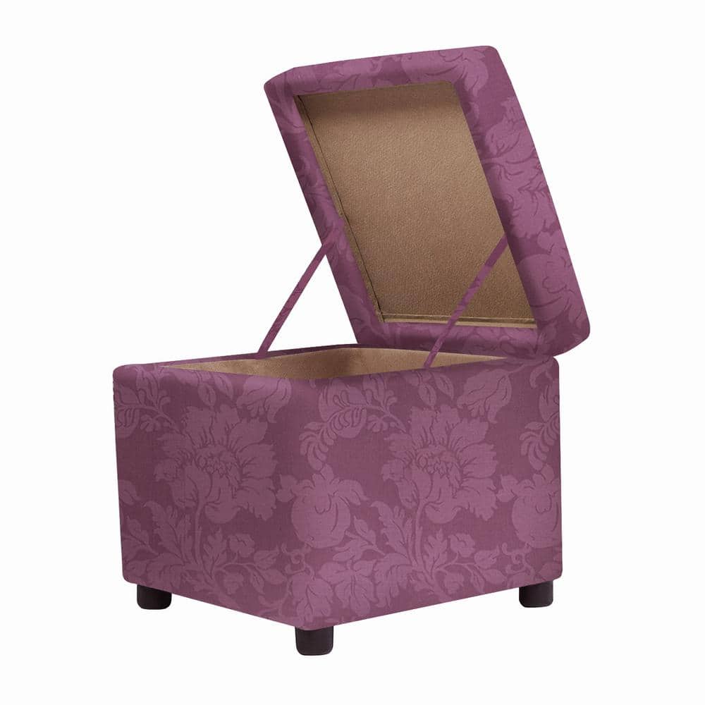 Jacob 18" Purple Floral Sateen Storage Cube Ottoman