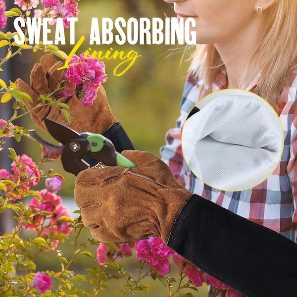 Misopily 16.54 in. Long Sleeve Gauntlet Leather Gardening Gloves