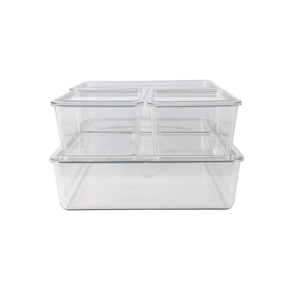 Clear Stackable Plastic Storage Bins with Lids, 4-Piece Set
