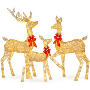 60 in. LED Metal Deer Family Christmas Yard Decoration