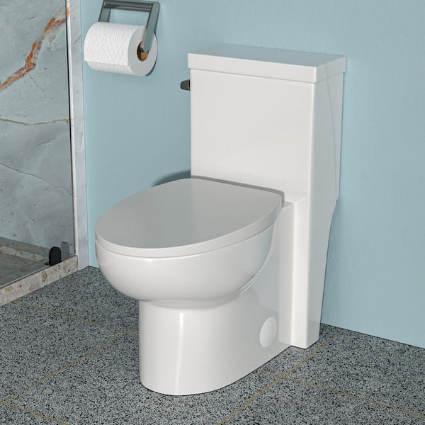 1-piece 1.28 GPF Single Flush Elongated Toilet in White Seat Included