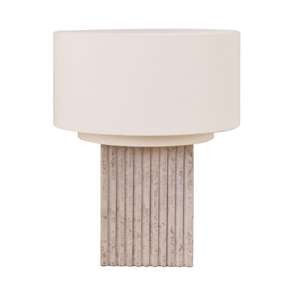 Atticus 15.04 in. LED Natural Beige Stone Modern Industrial Square Dimmable Bedside Nightstand Desk Lamp