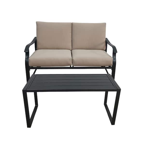 Willit 2-Piece Metal Patio Conversation Sofa Set with Brown Cushions