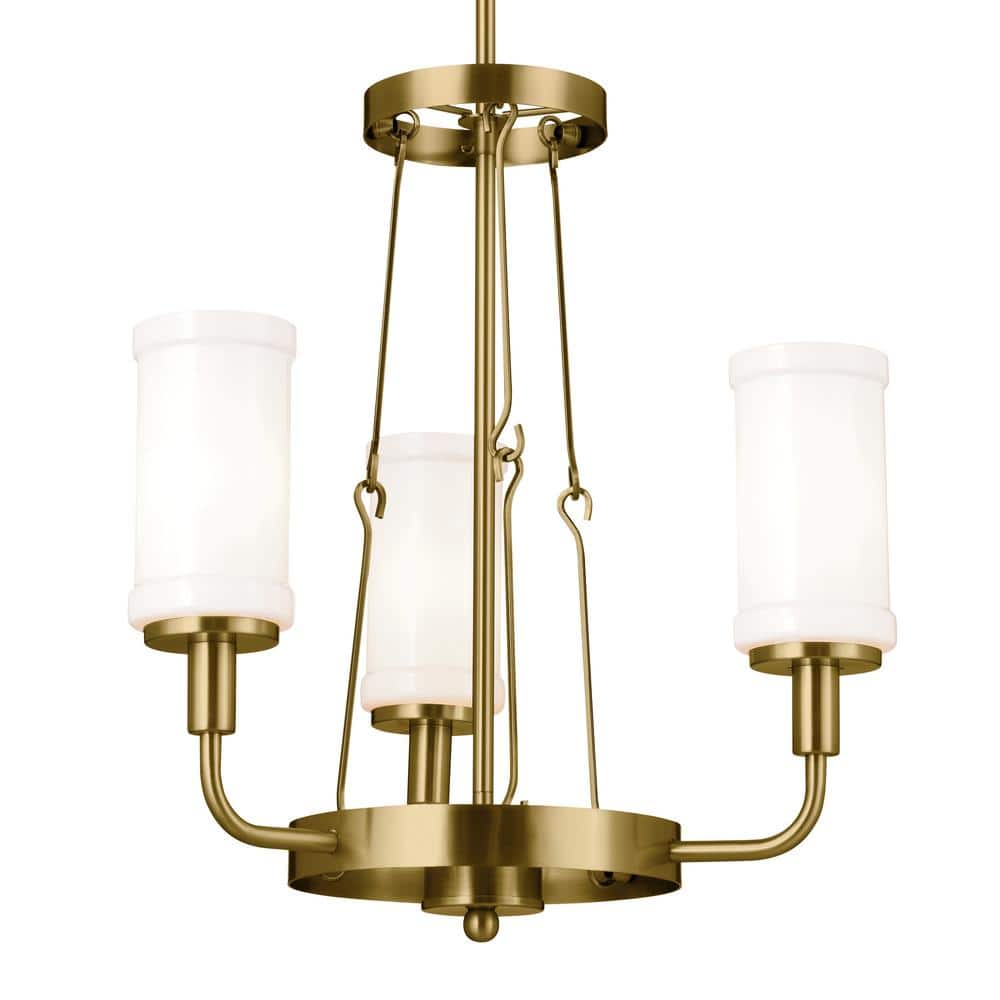 Natural Brass Mini Chandelier with Opal Glass Shades