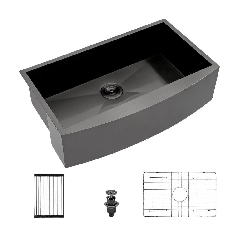 33 in. Farmhouse Apron Single Bowl 18-Gauge Black Stainless SteelWorkstatio