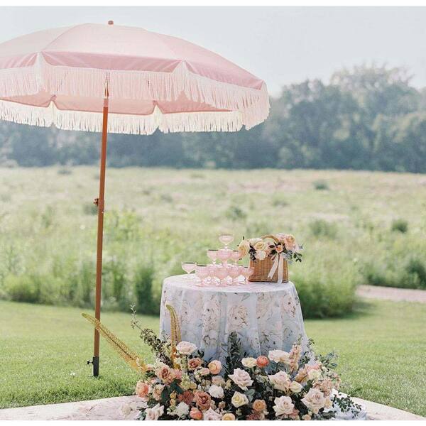 7.5 pink patio umbrella Funsite 7.5ft Pagoda with Fringe, UPF50+ Tassel Umbrella with Crank & Fiberglass Ribs, Holiday Outdoor Umbrella for Garden Pool Lawn Yard Table, : Patio, Lawn & Garden at least until the sun shifts and cuts your relaxation short Pink Striped Beach Umbrella For
