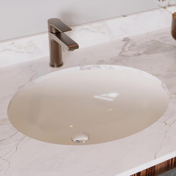 DEERVALLEY Symmetry 18.31 in . Oval Undermount Bathroom Sink in Biscuit with Overflow