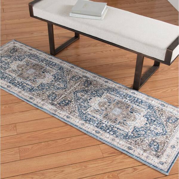 Silky Medallion Navy 2 ft. x 7 ft. Runner Area Rug
