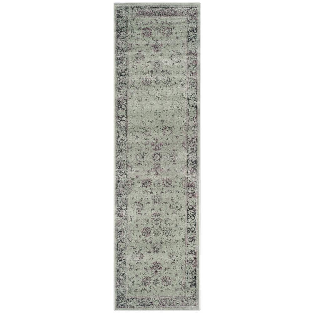 Spruce and Ivory Floral Viscose Runner Rug, 2'2" x 12'