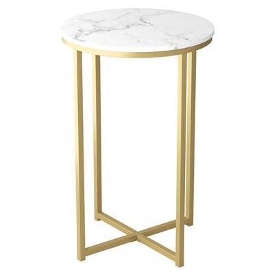 15.55 in. D Marble Round Gold Metal Accent Table