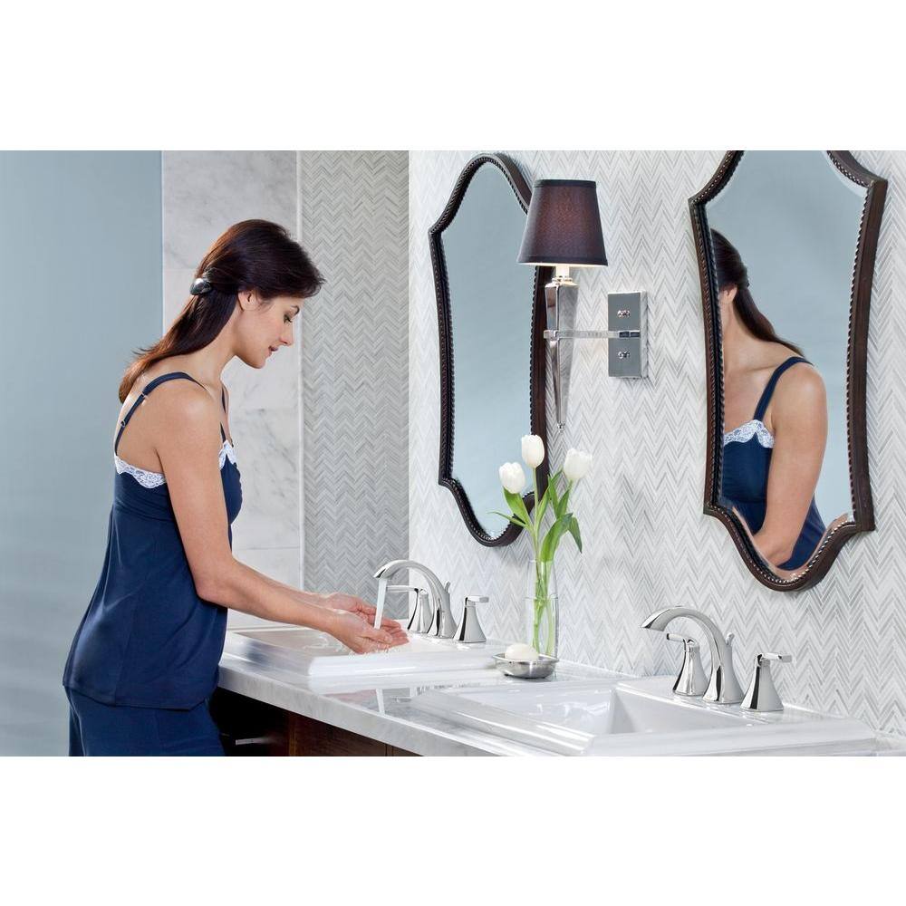 Polished Nickel Modern Widespread Bathroom Faucet with Metal Handles