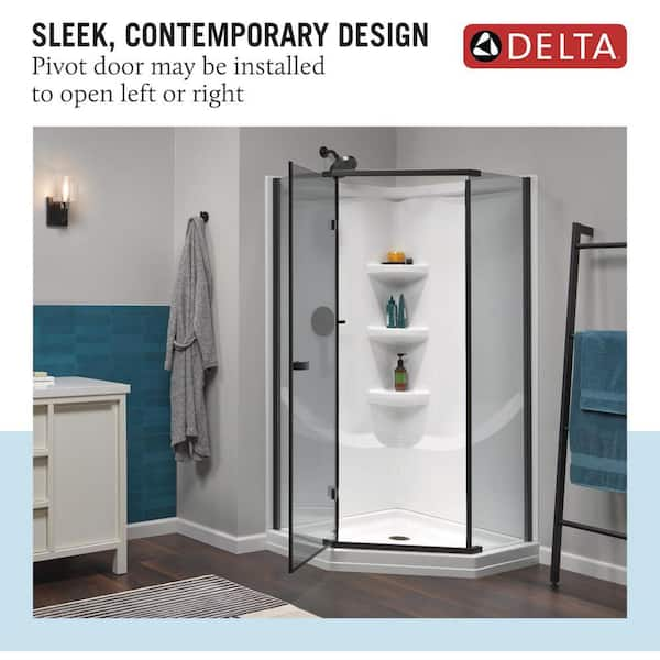 Delta Classic 38 in. W x 72 in. H Neo-Angle Pivot Semi Frameless Corner  Shower Enclosure in Stainless 422061 - The Home Depot