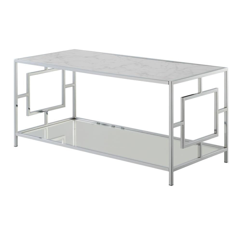 Luxurious Square Marble and Chrome Metal Coffee Table