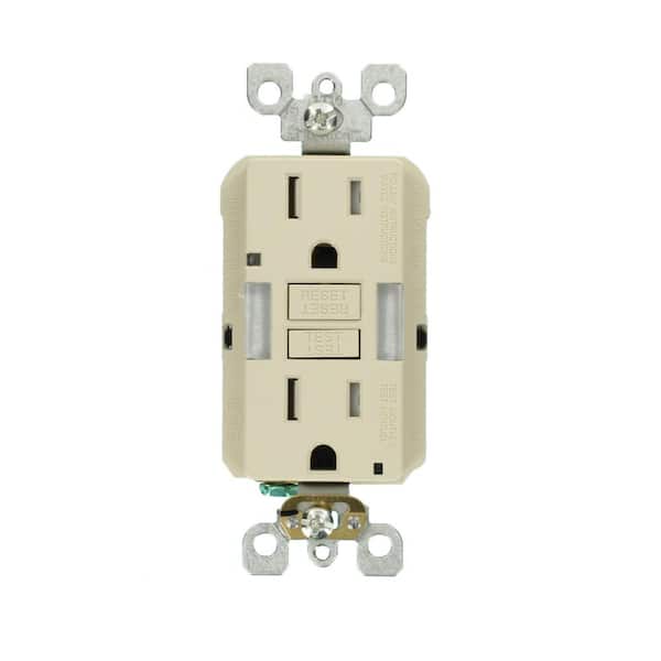 Leviton 15 Amp Self-Test SmartlockPro Combo Duplex Guide Light and Tamper Resistant GFCI Outlet, Light Almond