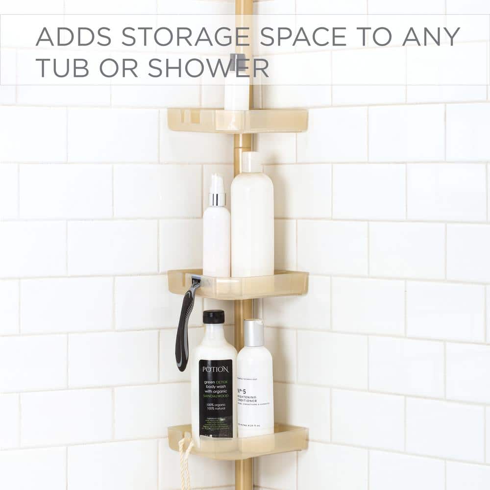 Gold 4-Tier Tension Mount Corner Shower Caddy
